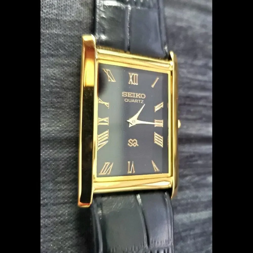 GOLD Black‎ Dial New Batt & Movt Men's Tank Dress Watch